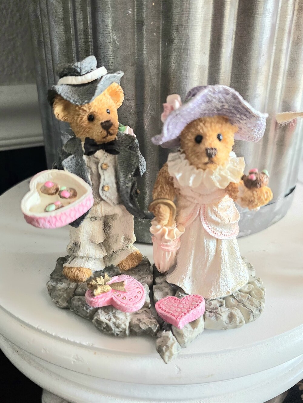 Decorative Pink & Lavender Teddy Couple Figurine - Brand Unspecified